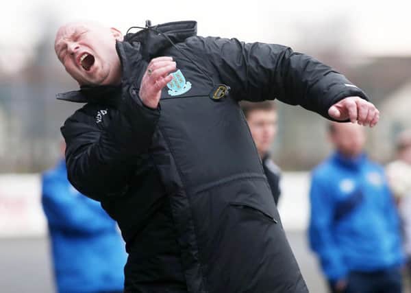 David Jeffrey was an animated figure on the touchline during his first home game in charge of Ballymena United on Saturday. Picture: Press Eye.