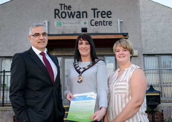 Pictured at the event is Chief-executive of Simple Power, Philip Rainey, Chair of Mid Ulster Council, Linda Dillon and Rural Supports Outreach and Promotion Officer Melissa Whylie.