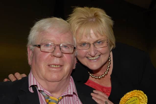 Former Councillor Frank McQuaid was the first to congratulate his wife Sheila on her election to Banbridge District Council. INBL20-ELECTION14