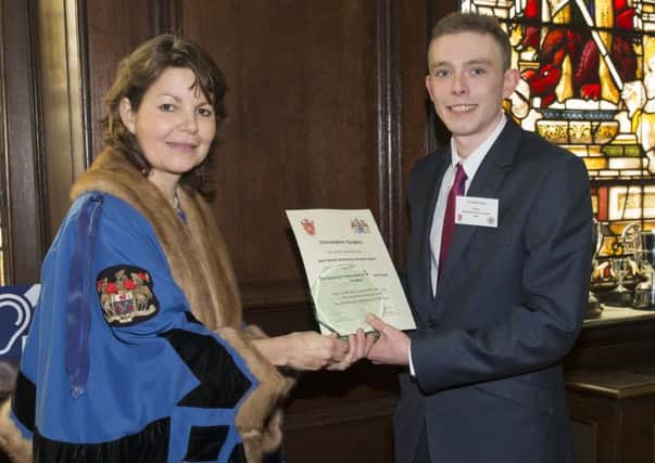 UK Retail Butchery Student of the Year Christopher Quigley with Patricia Dart (Master of the Worshipful Company of Butchers) Image submitted