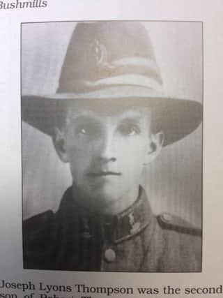 Lance Corporal Joseph Lyons Thompson from Ballybogey was killed in action on November 4 1918 aged just 29. INBM14-16S