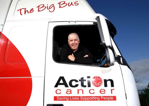 Leonard Brereton pictured in the driver's seat of Action Cancer's Big Bus, bringing cancer detection and prevention services to communities throughout Northern Ireland. (Submitted Picture).