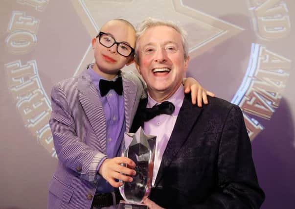 Press Eye - Belfast - Northern Ireland - 12th June 2015 - Picture by Kelvin Boyes / Press Eye. Spirit of Northern Ireland Awards at the Culloden Hotel 
Overall Spirit of NI Winner - Louis Walsh, Sunday Life Editor Martin Breen, Specsavers' Tony McGinn and Overall Winner Jay Beatty