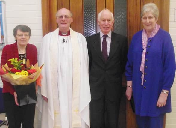 Mrs Deirdre Irwin, Canon George Irwin, Mr Hilary Morrison and Mrs Kaye Somerville marking Canon Irwin's 25th Anniversary as Rector back in 2013.