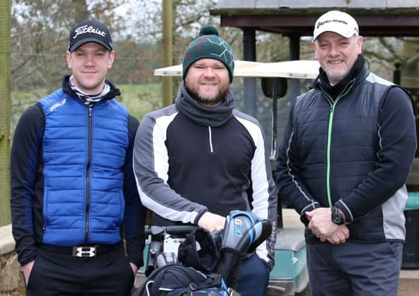 Peter Houston, James Taylor and Paul Houston who played in Saturday's 9 Hole Eclectic competition at Galgorm Castle Golf Club. INBT 12-179CS