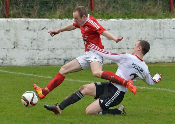Larne's Thomas Robinson in action in their 0-0 draw with Ballyclare Comrades at Inver Park. INLT 12-001-PSB