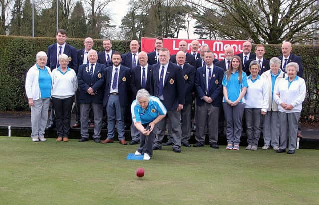 Kathleen Hoey delivers the first bowl to officially open the new season at Ballymena Bowling Club. INBT 14-810H