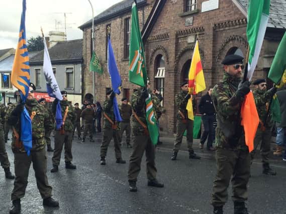 Republican colour party in front of St Patrick's Hall, Coalisland