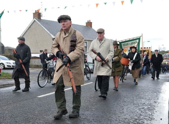 On parade during the 1916 Easter Rising Centenary commemorations held at the Loup.INMM1316-335