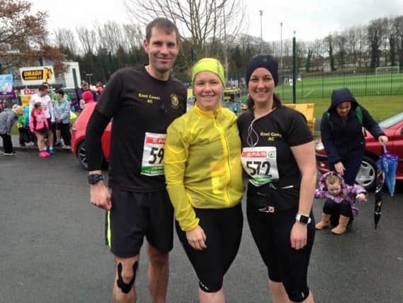 East Coast AC runnes Murray Deller, Kelly Deller and Sharon Kirkpatrick who took part in the Omagh Half marathon.