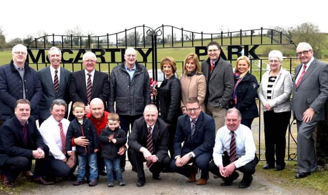 The Downshire YM committee and the family of Joe McCarthy at the renaming of the clubs grounds and opening of the new gates.