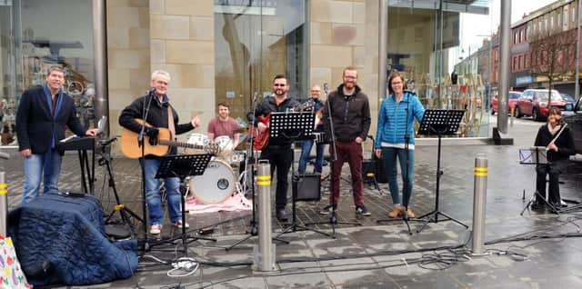 The praise band comprising musicians from some Lisburn churches are pictured prior to leading the singing of hymns that included, O happy day and See what a morning.