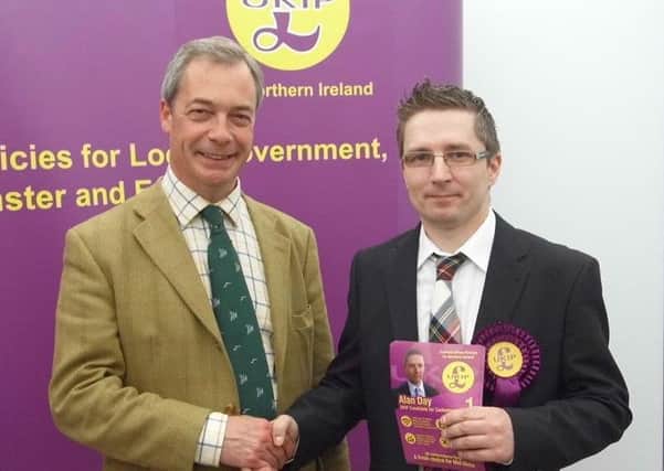 UKIP Mid Ulster candidate Alan Day with party leader Nigel Farage