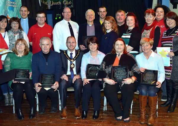 Mayor of Armagh City, Banbridge and Craigavon Borough Council, Councillor Darryn Causby pictured with guests and prize winners at the Craigavon Rural and Loughshore Gala Celebration Awards Evening in Maghery Community Hall. INPT12-214.