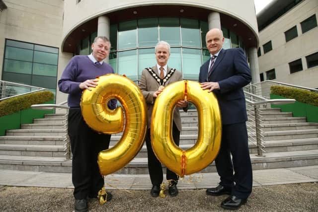 Pictured launching the Council's Community Celebration Grants for Her Majesty Queen Elizabeth II's 90th birthday are (l-r); Alderman Paul Porter, Chairman of the Council's Leisure & Community Development Committee; the Mayor, Councillor Thomas Beckett and Mr Jim Rose, Director of Leisure & Community Services.