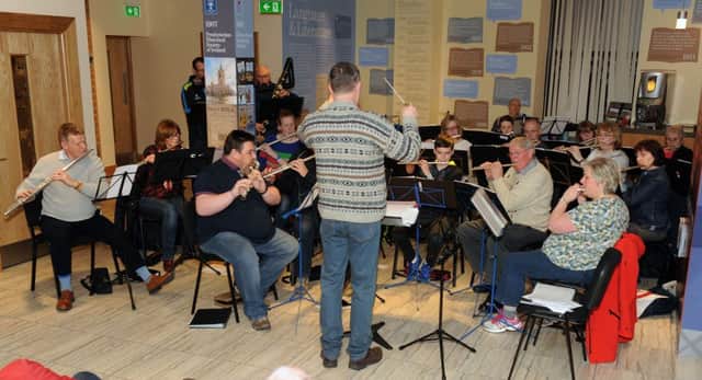 Conductor Philip Walton and Ballylone Concert Flute Band pictured at an Open Practice at the Discover Ulster-Scots Centre, Belfast on Thursday evening 31st March.