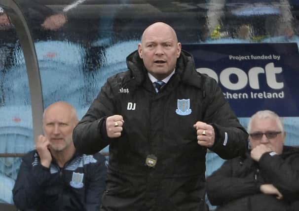 Ballymena United manager David Jeffrey urges his team on during today's 2-2 draw with Cliftonville. Picture: Press Eye.