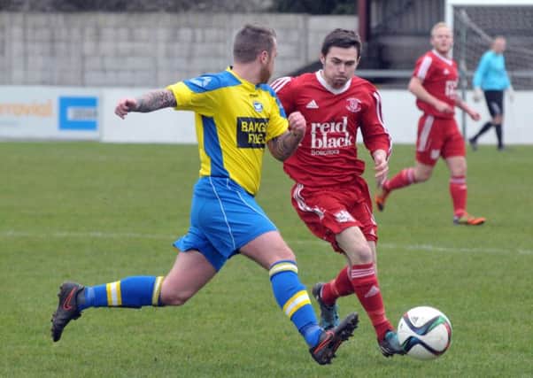 Gary Brown scored twice in Ballyclare Comrades' 3-1 win over Bangor at Dixon Park. INNT 14-207-AM