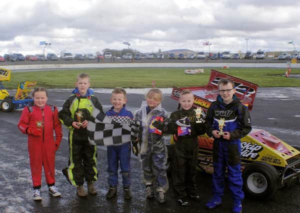 Prize winners in the Micro F2 section at Nutts Corner Raceway.