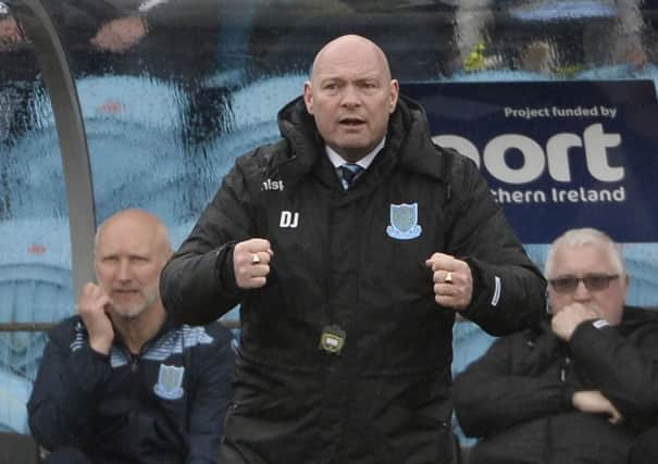 Ballymena United manager David Jeffrey urges his team on during today's 2-2 draw with Cliftonville. Picture: Press Eye.
