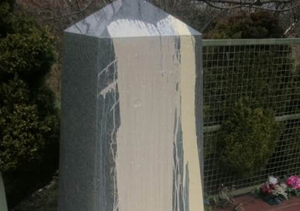 Paint poured over the Teebane memorial which along the main Cookstown to Omagh