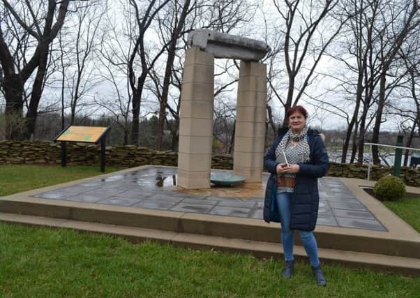 Patricia Campbell from Derrytresk visits a monument to the Irish Famine victims and those that fled to America and arrived in Lenawee County