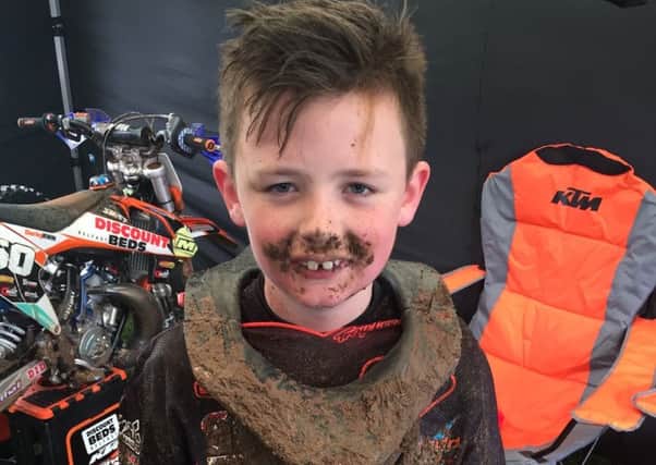 Charlie Irwin caked in mud after his races at Fat Cats. INLT 14-923-CON