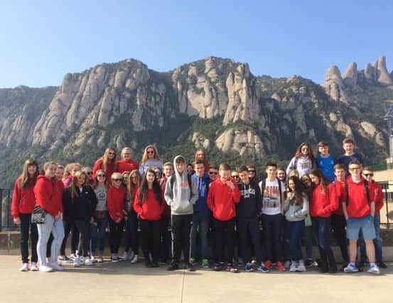 Wallace High School pupils pictured at Montserrat on their pre Easter trip to Barcelona.