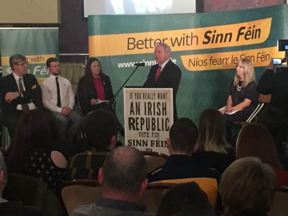 Sinn Feins Martin McGuinness formally launched the partys Assembly election campaign in Upper Bann.