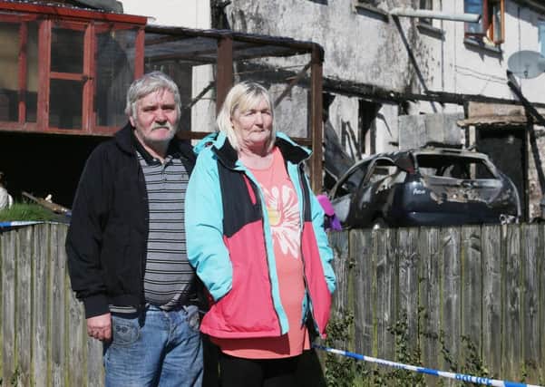 Pacemaker Press 6/4/2016
 Cecil and Barbara Williamson pictured after they escaped injury after a car was set on fire and pushed up against their home at Elm Park in Richhill, Co Armagh.

Pic Pacemaker