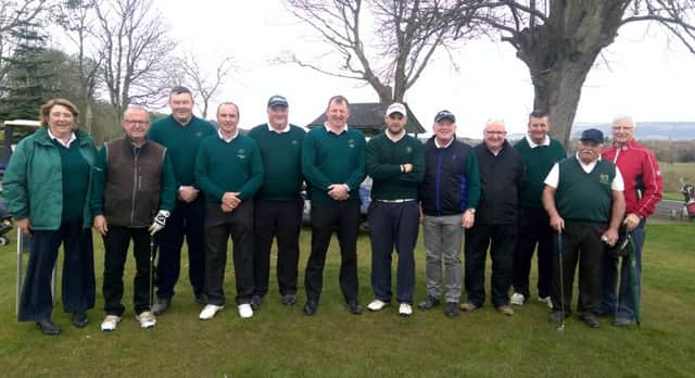 The Roe Park Ulster Cup team pictured with a few club supporters before their first leg match against Balmoral.
