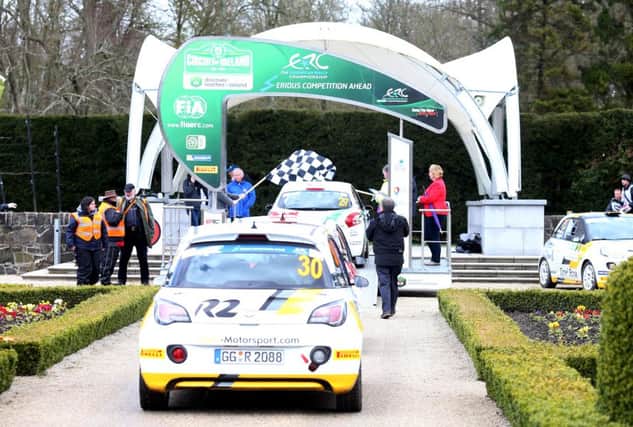 Chris Ingram prepares to be waved off by elected members of Antrim and Newtownabbey Council  Antrim Castle Gardens during the Qualifying Stage of this year's Circuit of Ireland International Rally.  Picture by Jonathan Porter/PressEye