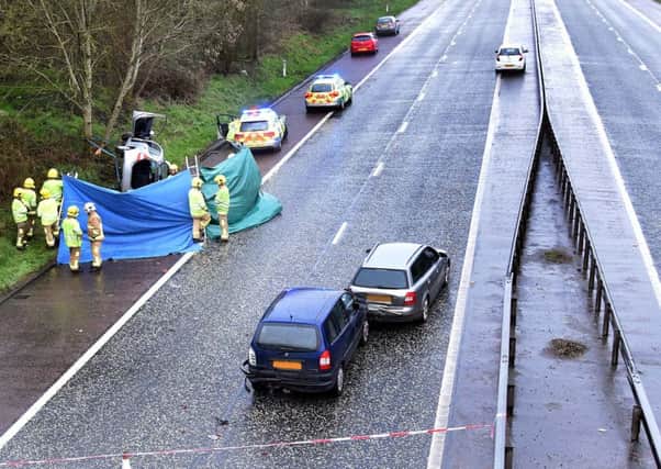 The scene on the M1 motorway, southbound, outside Lurgan on Friday evening where a serious crash closed the road. Photo by Tony Hendron