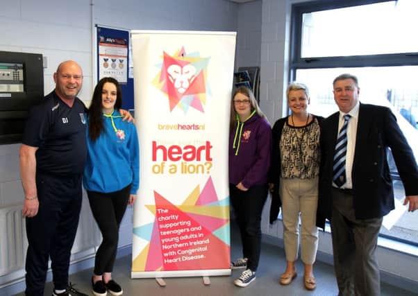 David Jeffrey with Shealynn and Clare Caulfield and Emma McCartney of Bravehearts NI who are raising money to open the first teenager heart unit in Northern Ireland. Also included is Brian Thompson, who is also planning a fund-raiser. Picture: Reid McAuley.