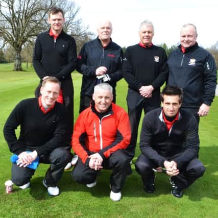 Some of the Banbridge GC Ulster Cup team. Back (L-R): John Gallagher, John J Lennon, Gary McCormick, Paul Magennis (Club Captain). Bottom (L-R): Alan Caughey, Neil Diamond (Team Captain), Richard Coburn.