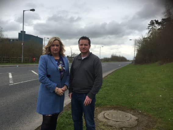 Ulster Unionist representatives Jo-Anne Dobson and Cllr Glenn Barr on the Rathfriland Road highlighting the issue of Road Racers'.