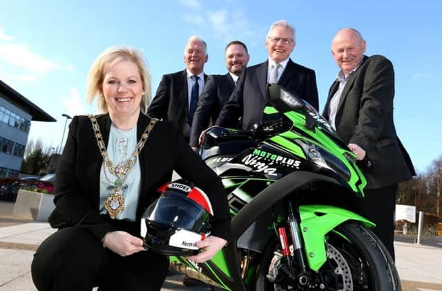 Mayor of Causeway Coast and Glens Borough Council, Councillor Michelle Knight-McQuillan pictured with Armoy Road Races Clerk of the Course, Bill Kennedy; Headways Johny Turnbull; Air Ambulance NIs Ian Crowe; and the Vauxhall International North West 200 Event Director, Mervyn Whyte.