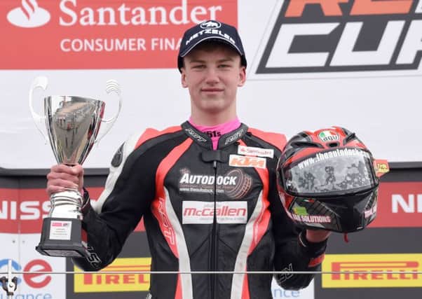 Aaron Wright won the KTM Junior Cup race at Silverstone. INLT 15-914-CON