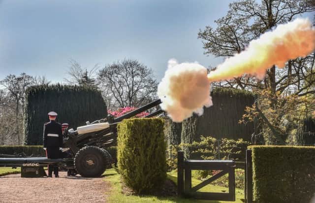 A Gun Salute takes place at Hillsborough Castle, the official royal residence in Northern Ireland, to mark the occassion of Her Majesty The Queen's birthday on 21st April. Hillsborough Castle is now open for tours until the end of September. Photo by Simon Graham/Harrison Photography