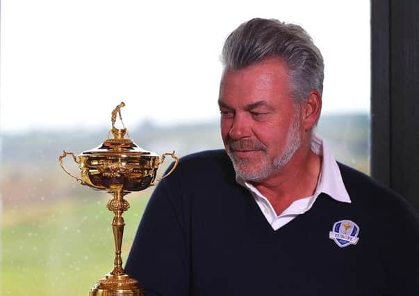 Pacemaker Press Belfast 12-04-2016: European Ryder Cup captain Darren Clarke and the Ryder Cup trophy pictured at Royal Portrush GC in Co. Antrim Northern Ireland.
The Ryder Cup Trophy Tour will continue on Wednesday 13th April, Northern Irish golf fans will
have the opportunity to get up close and personal to the famous trophy, when it is put on public display at City Hall in Belfast (from 9.00am Â­ 10.30am) and The Dome at Victoria Square (from 11.00am Â­ 9.00pm). Fans will have the opportunity to be photographed alongside the trophy free of charge Â­ and pledge their support to the European team through social media.
Picture By: Arthur Allison.