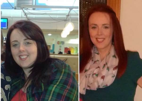 Before and after: Joanne Hall who is the slimming world consultant at est Bann. Joanne lost four-and-a-half stone through the programme and is now hoping to inspire others. INCR17