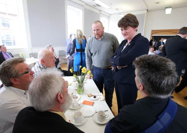 Press Eye - Northern Ireland - 14th April 2016 - Picture by Kelvin Boyes / Press Eye.

First Minister Arlene Foster is pictured during a visit to Banbridge, Co Down this afternoon. 

She is pictured meeting with local business owners and community groups in the Old Town Hall, Banbridge.