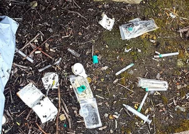 Needles which were found by a member of the public in Railway Park Dungannon, close to the bus depot