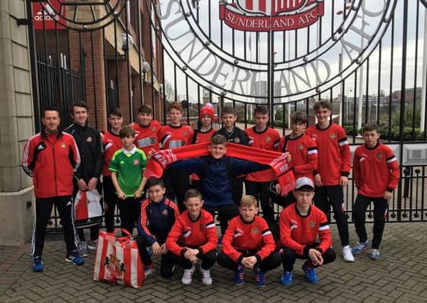 Carniny Youth U14s who were guests of Foundation of Light at Sunderland AFC recently taking in Training, games and the Sunderland v Leicester City game
