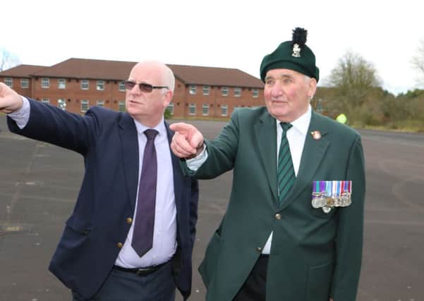 Mayor, Billy Ashe 'on parade' with Jim Peters from Broughshane who served over 20 years in the Royal Ulster Rifles at St Patrick's Barracks.
