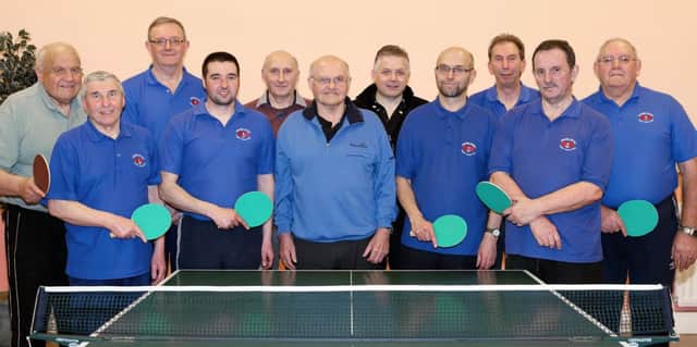 Members of the present and past teams from Drumlough table tennis club celebrating the club's 60th anniversary. US1615-501cd  Picture: Cliff Donaldson