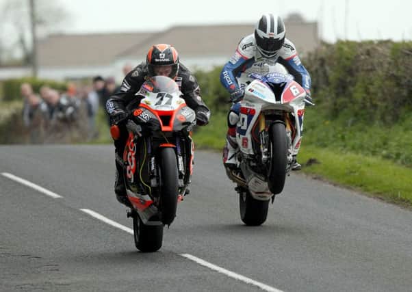 Ryan Farquhar on his way to a win over William Dunlop at last year's Tandragee 100. Pic by Pacemaker.