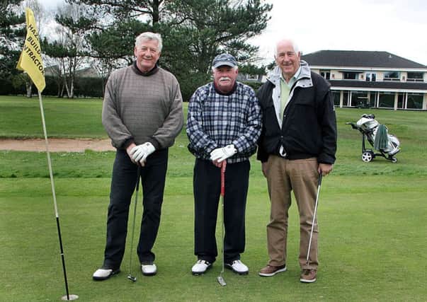 Jimmy Eagleson, Dessie McCartney and Carl McAuley at Ballymena Golf Club. INBT 18-840H