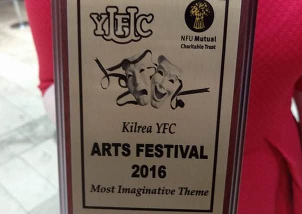 Members of Kilrea YFC attended the Arts Festival Gala in Milennium Forum,  Londonderry where Kilrea received an award of outstanding merit for Most Imaginative Theme for their production of Downton Shabby.