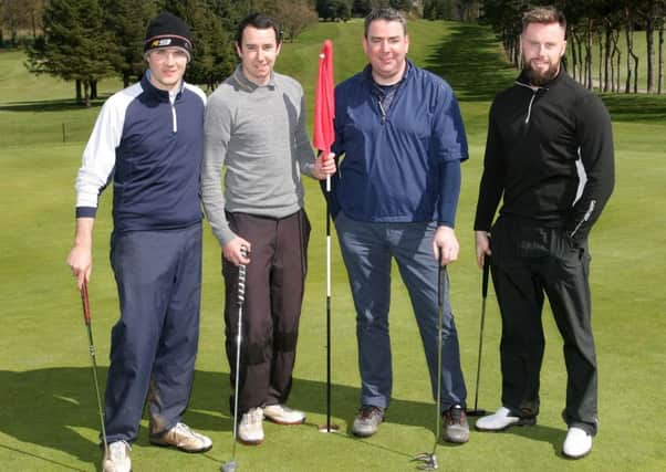 Peter Magee, James Horan, Gavin Smyth and Eamon Lynch after their round at Lurgan Golf Club. INLM16-608AM